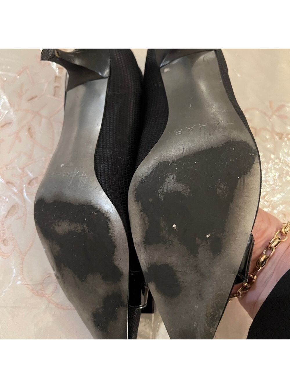 Tahari Black/Dark Navy Textured Heels with Buckle - Picture 5 of 5